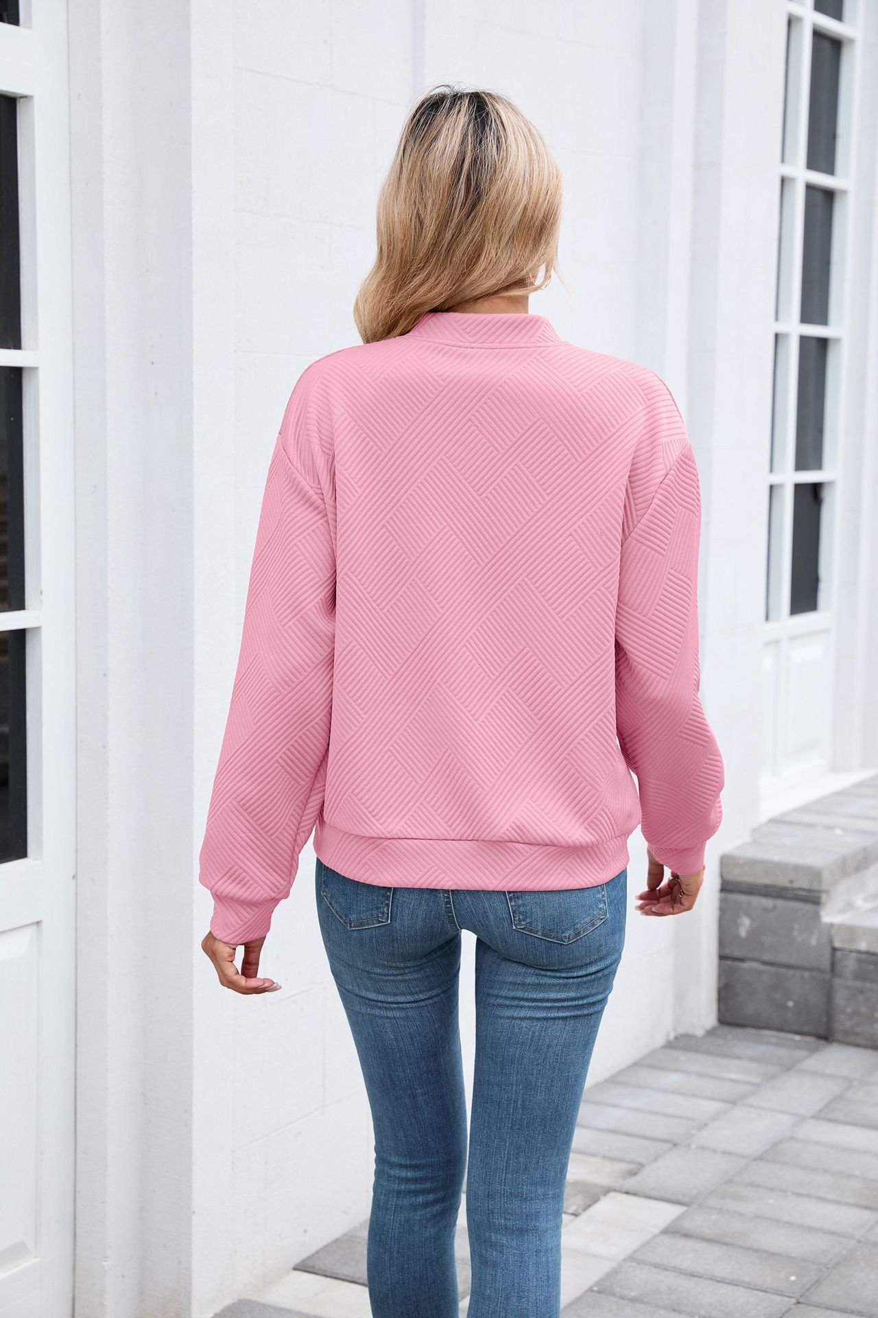Micro-élasticité Col Montant Manches Longues Régulier Plain Blouson pour Femmes