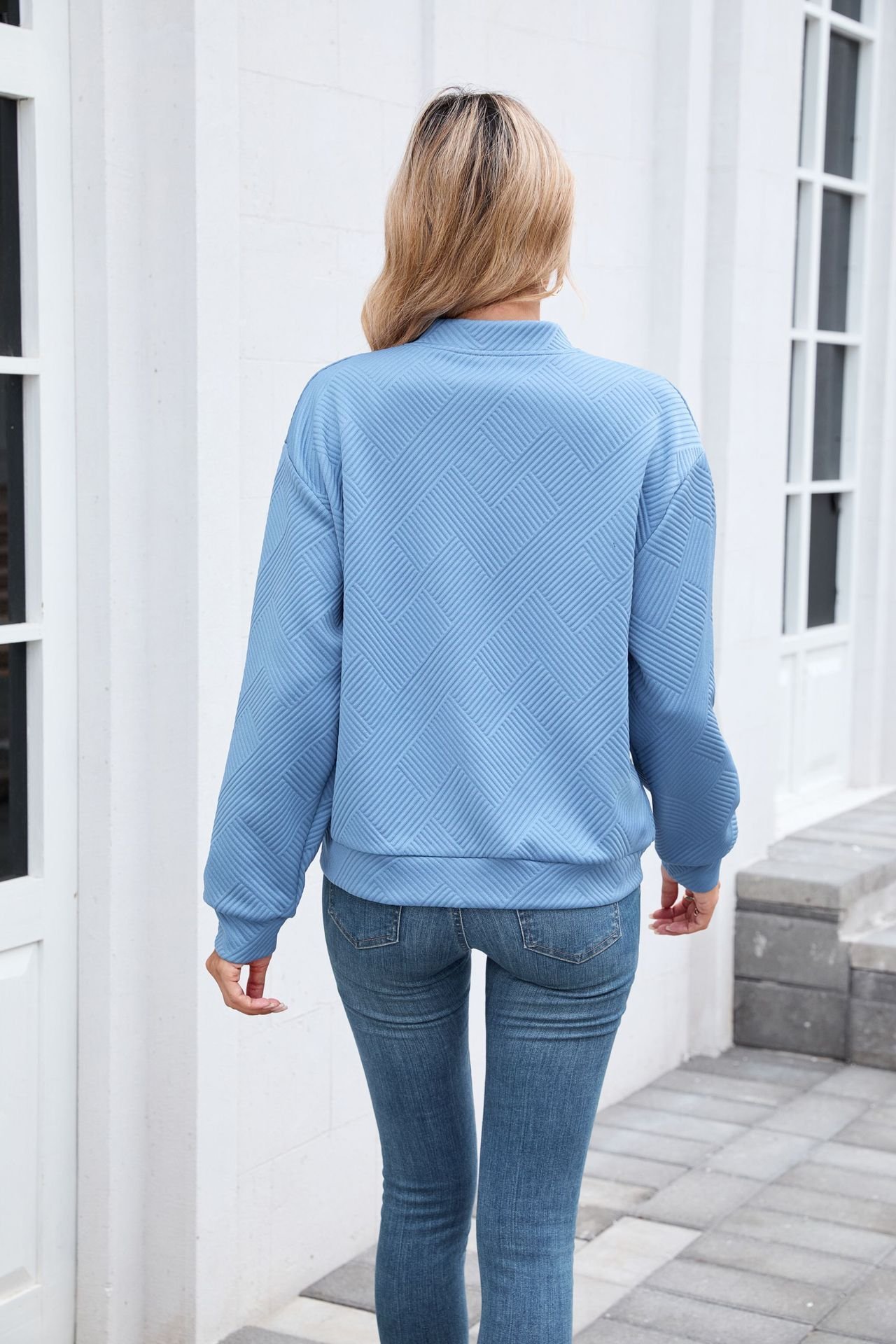 Micro-élasticité Col Montant Manches Longues Régulier Plain Blouson pour Femmes