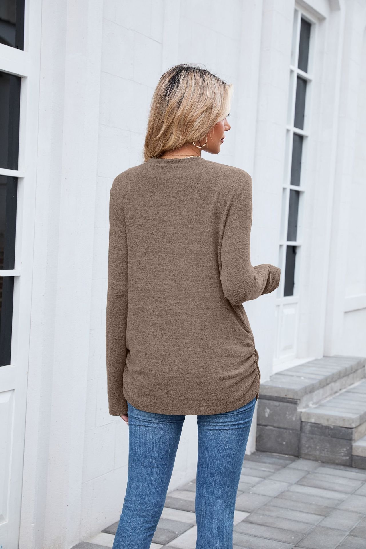 T-shirts Femmes Décontracté Plain Printemps / Automne Polyester Quotidien Manches Longues Col Rond Régulier Trapèze