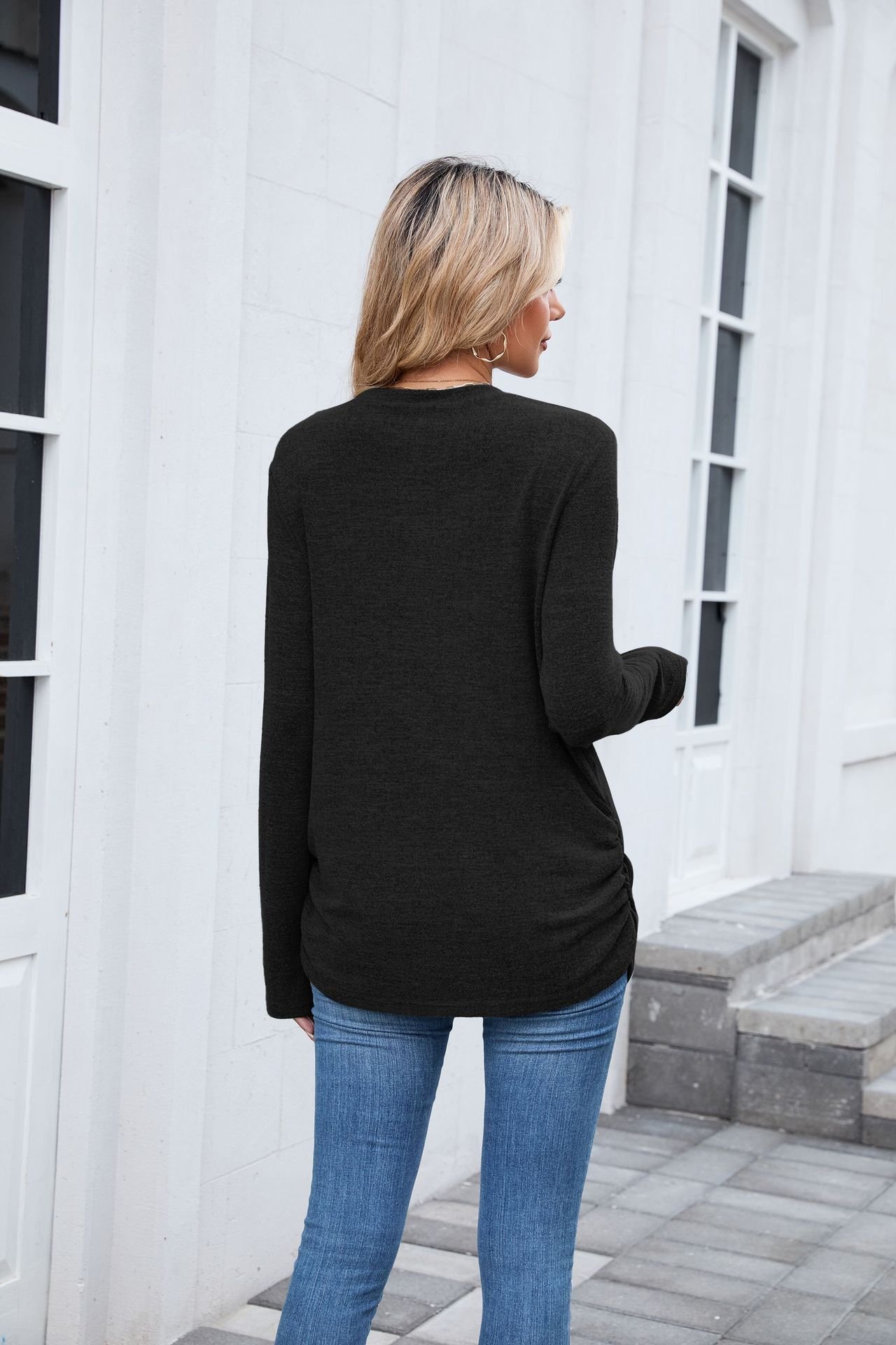 T-shirts Femmes Décontracté Plain Printemps / Automne Polyester Quotidien Manches Longues Col Rond Régulier Trapèze