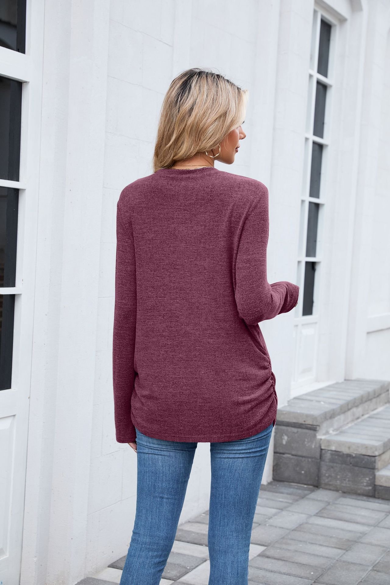 T-shirts Femmes Décontracté Plain Printemps / Automne Polyester Quotidien Manches Longues Col Rond Régulier Trapèze
