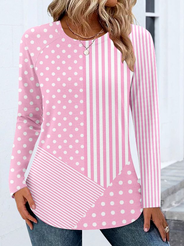 T-shirts Femmes Décontracté Bloc de Couleur Printemps / Automne Polyester Micro-élasticité Quotidien Coupe Régulière Col Rond Régulier