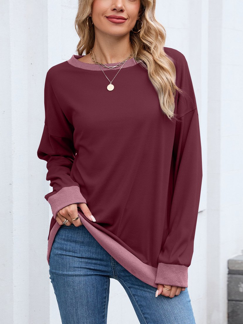 Sweat-shirts Femmes Décontracté Bloc de Couleur Printemps / Automne Micro-élasticité Quotidien Col Rond Régulier Trapèze Régulier