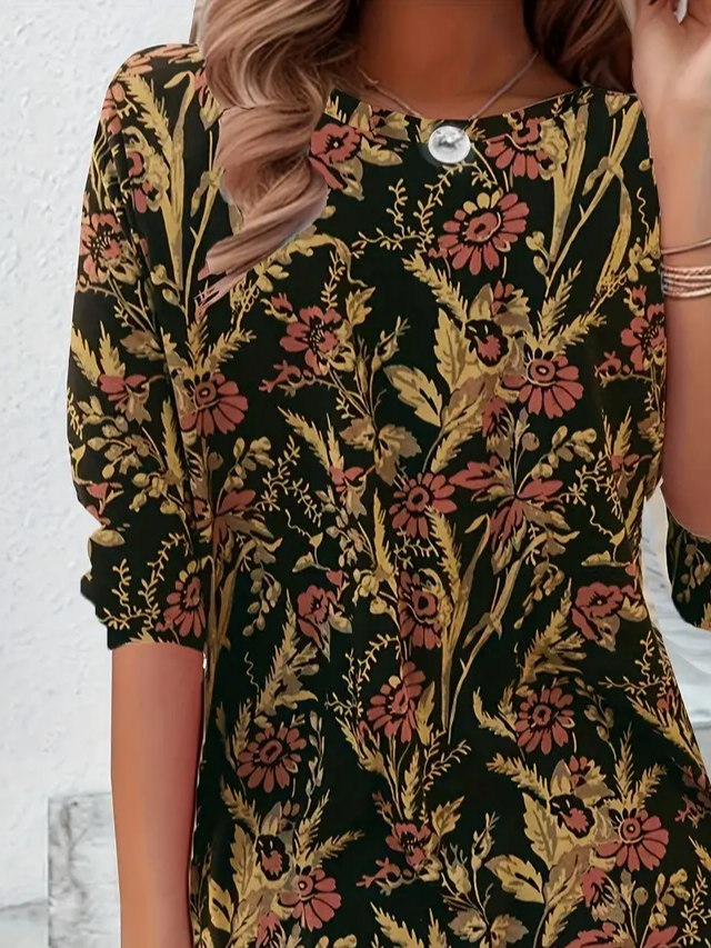 T-shirts Femmes Décontracté Floral Printemps / Automne Aucune élasticité Quotidien Jersey Régulier Droit Régulier