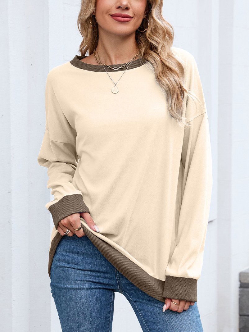 Sweat-shirts Femmes Décontracté Bloc de Couleur Printemps / Automne Micro-élasticité Quotidien Col Rond Régulier Trapèze Régulier