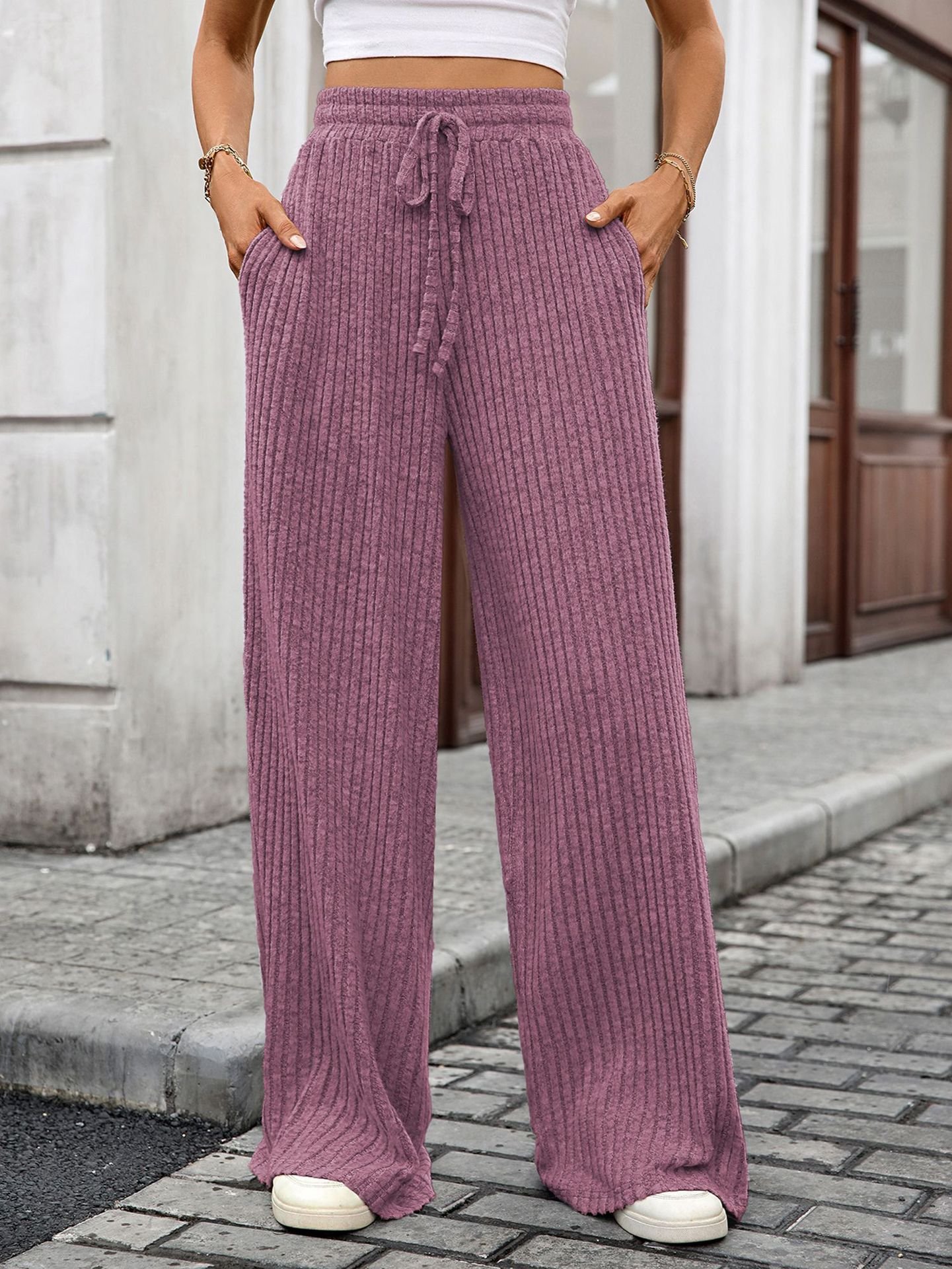 Pantalons Femmes Décontracté Plain Printemps / Automne Coton Micro-élasticité Coupe Régulière Pantalons à Jambe Large Long Régulier