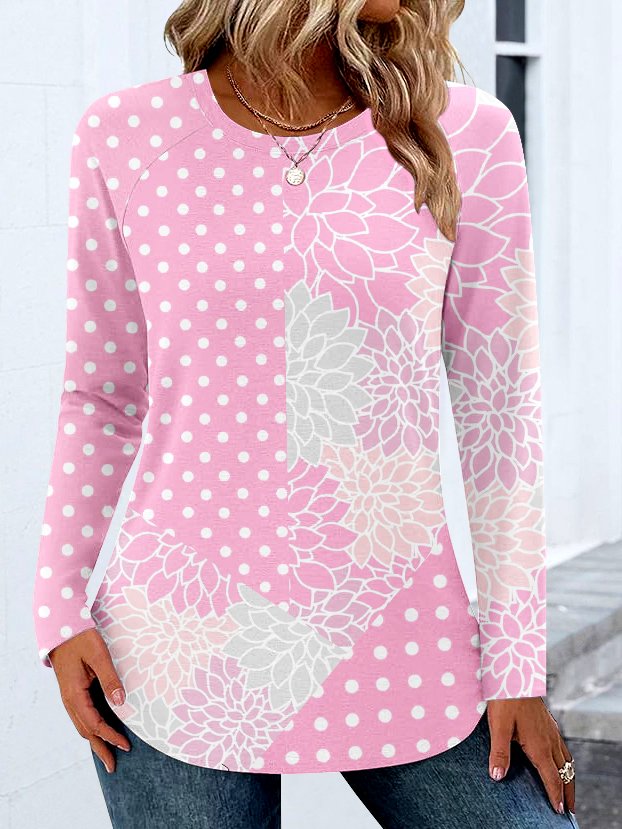 T-shirts Décontracté Bloc de Couleur Printemps / Automne Micro-élasticité Coupe Régulière Col Rond Régulier Trapèze Régulier pour Femmes