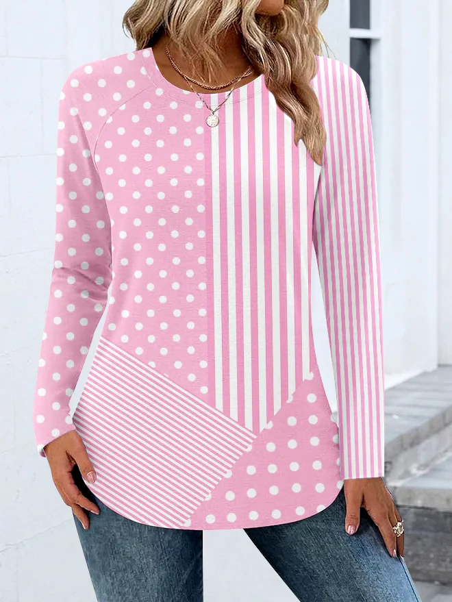 T-shirts Femmes Décontracté Bloc de Couleur Printemps / Automne Polyester Micro-élasticité Quotidien Coupe Régulière Col Rond Régulier