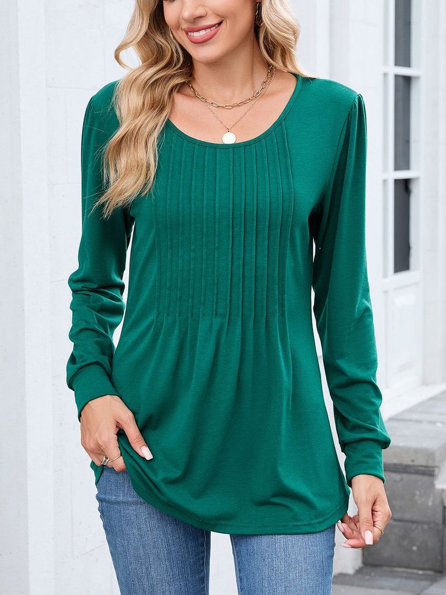 T-shirts Femmes Décontracté Plain Printemps / Automne Polyester Coupe Régulière Manches Longues Col Rond Trapèze Régulier
