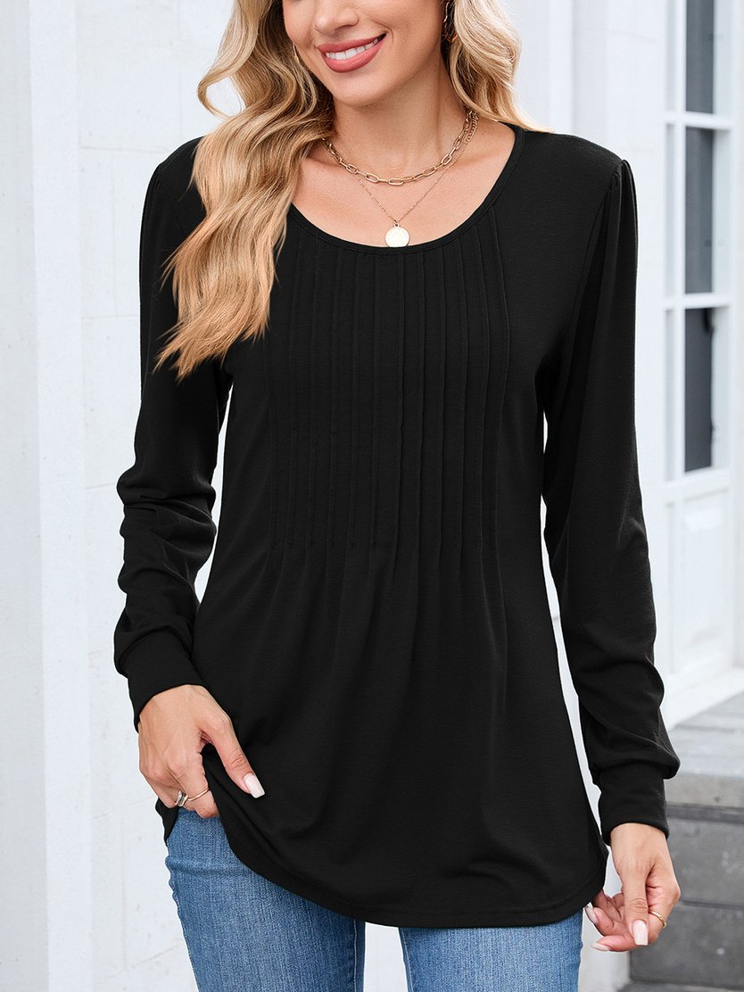 T-shirts Femmes Décontracté Plain Printemps / Automne Polyester Coupe Régulière Manches Longues Col Rond Trapèze Régulier