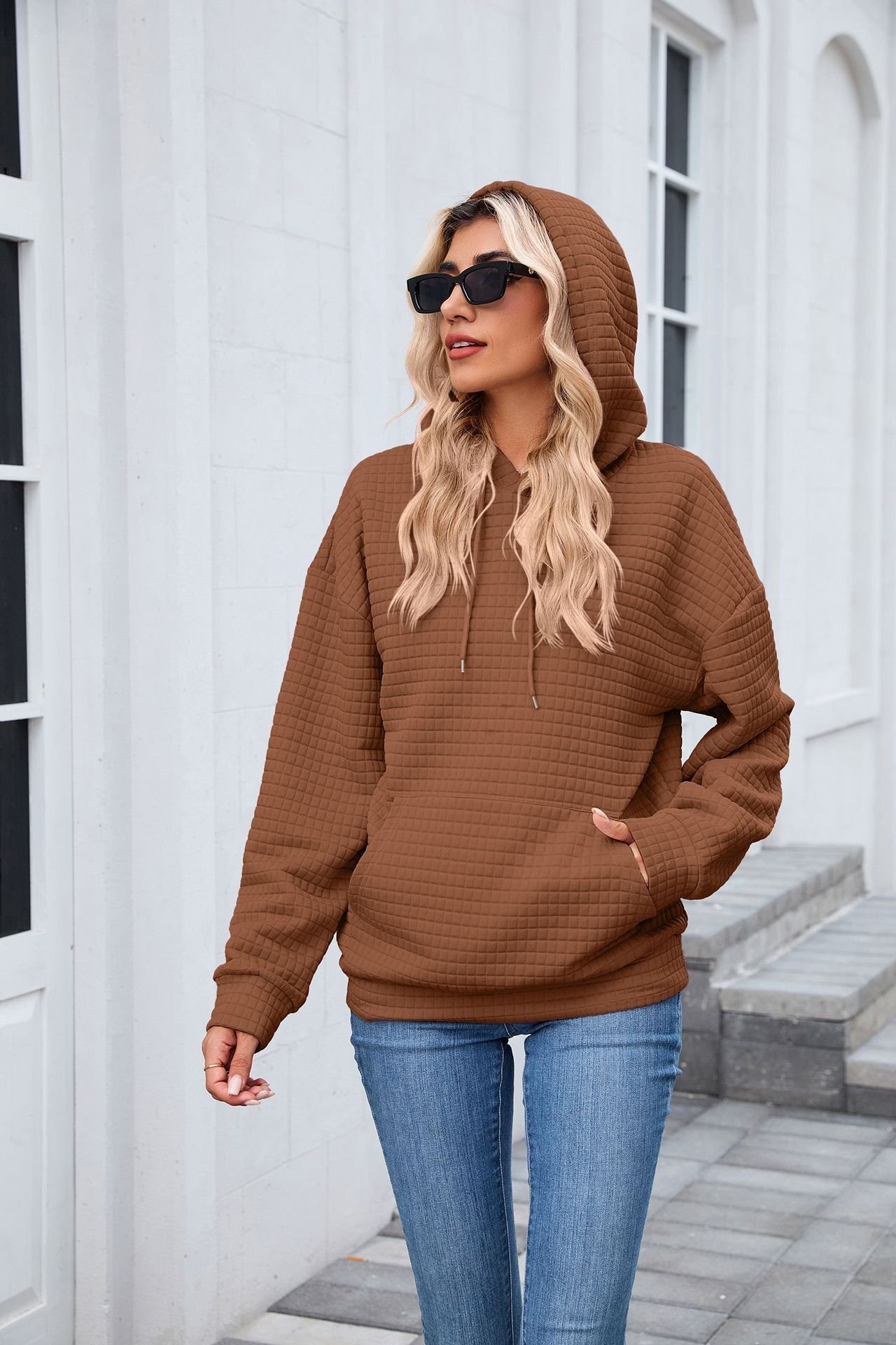à Capuche Décontracté Plain Printemps / Automne Coton Micro-élasticité Coupe Régulière Régulier Trapèze Régulier pour Femmes