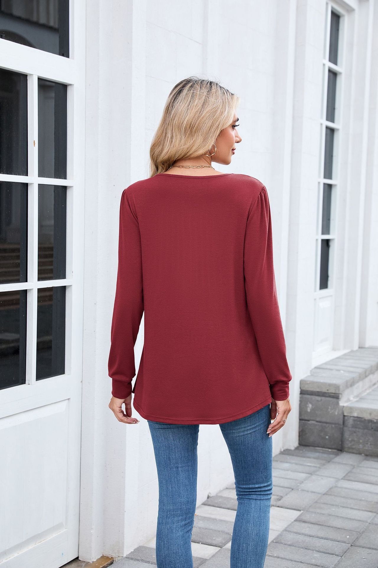 T-shirts Femmes Décontracté Plain Printemps / Automne Polyester Coupe Régulière Manches Longues Col Rond Trapèze Régulier