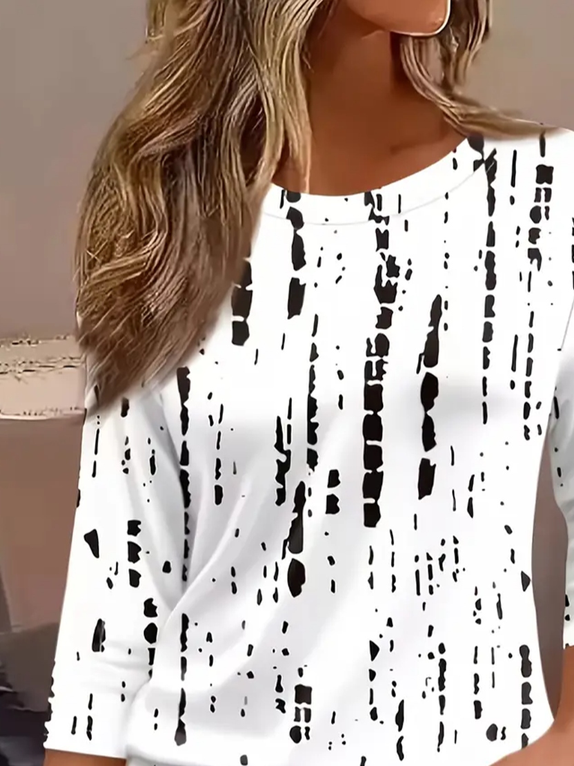 T-shirts Femmes Décontracté Abstrait Printemps / Automne Polyester Micro-élasticité Coupe Régulière Manches trois quarts Régulier Régulier