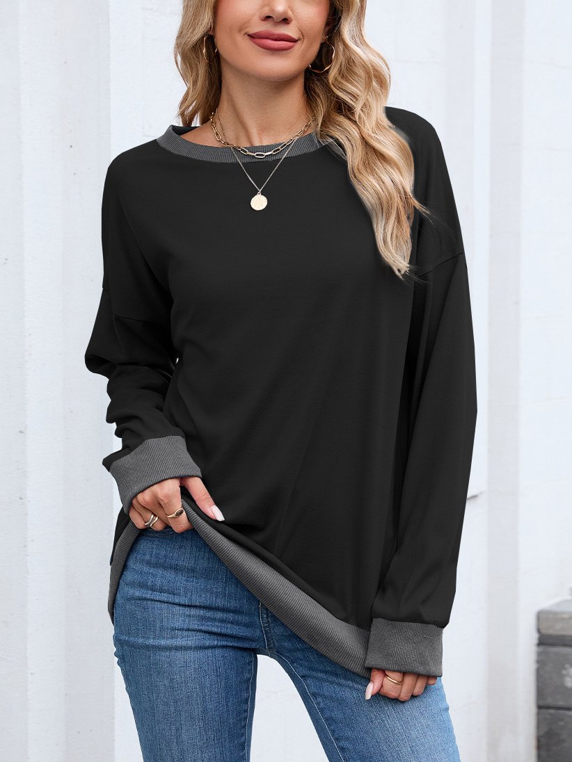 Sweat-shirts Femmes Décontracté Bloc de Couleur Printemps / Automne Micro-élasticité Quotidien Col Rond Régulier Trapèze Régulier