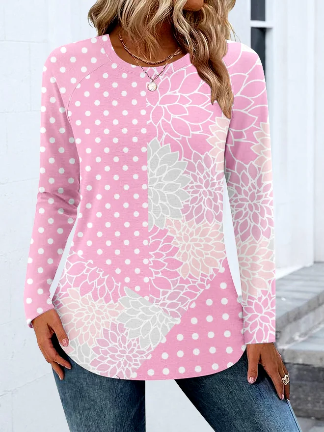 T-shirts Décontracté Bloc de Couleur Printemps / Automne Micro-élasticité Coupe Régulière Col Rond Régulier Trapèze Régulier pour Femmes