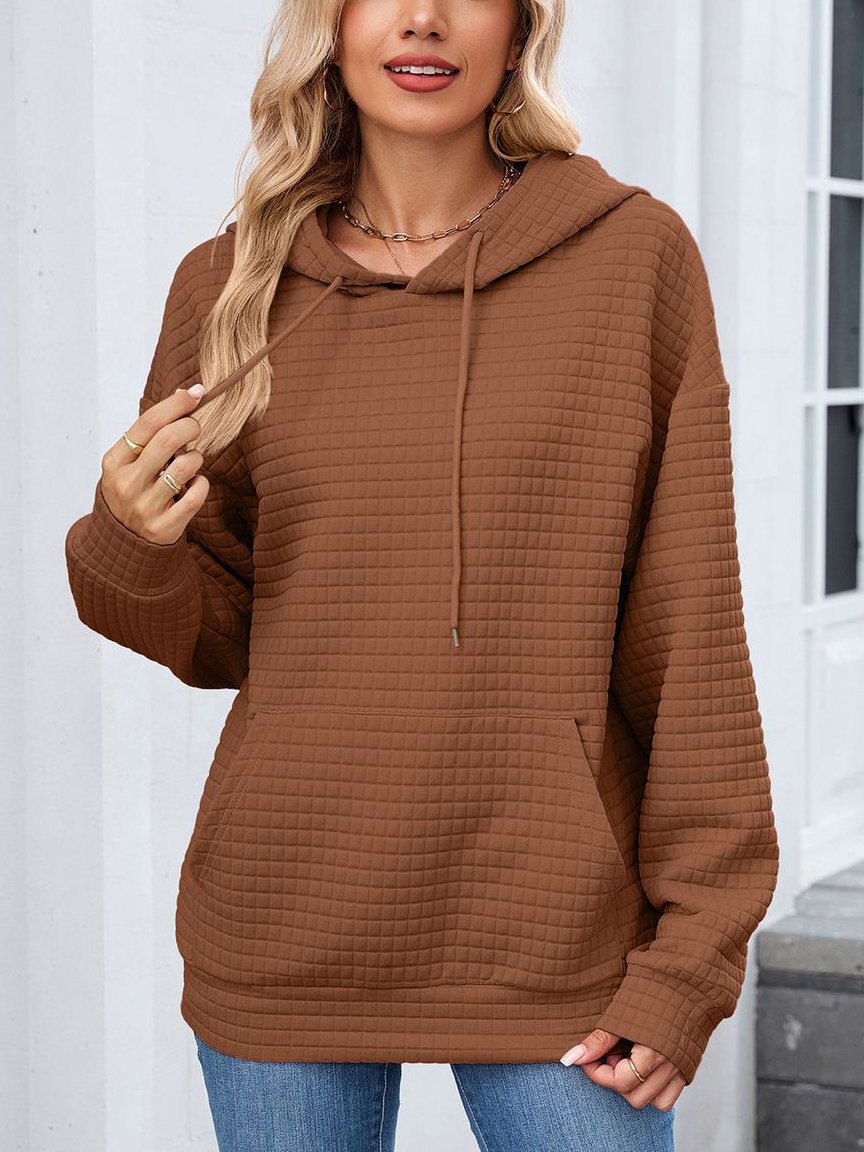 à Capuche Décontracté Plain Printemps / Automne Coton Micro-élasticité Coupe Régulière Régulier Trapèze Régulier pour Femmes