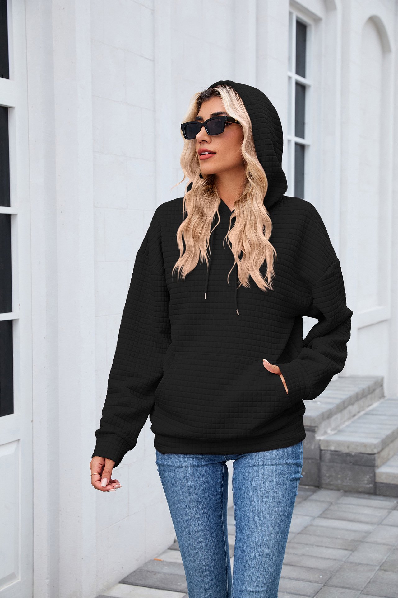 à Capuche Décontracté Plain Printemps / Automne Coton Micro-élasticité Coupe Régulière Régulier Trapèze Régulier pour Femmes