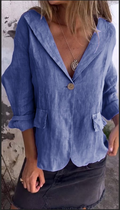 Micro-élasticité Col Montant Manches Longues Boutons Régulier Plain Blazer Boucle pour Femmes