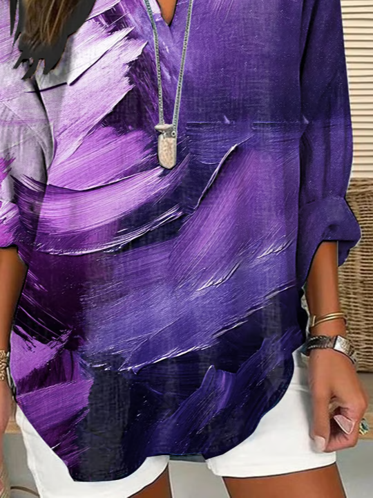 Blouses Décontracté Abstrait Printemps / Automne Col V Quotidien Manches Longues Régulier Trapèze Régulier pour Femmes