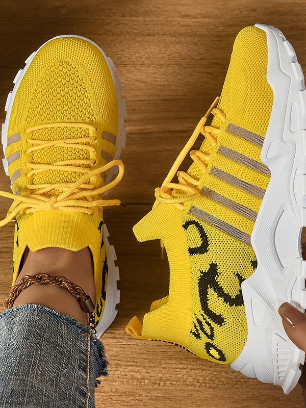 Chaussures Décontractées Urbain Toutes Les Saisons Zèbre Évidé Sportif & De Plein Air Talon Bas Tissu Caoutchouc Chaussures tissées à la mouche pour Femmes
