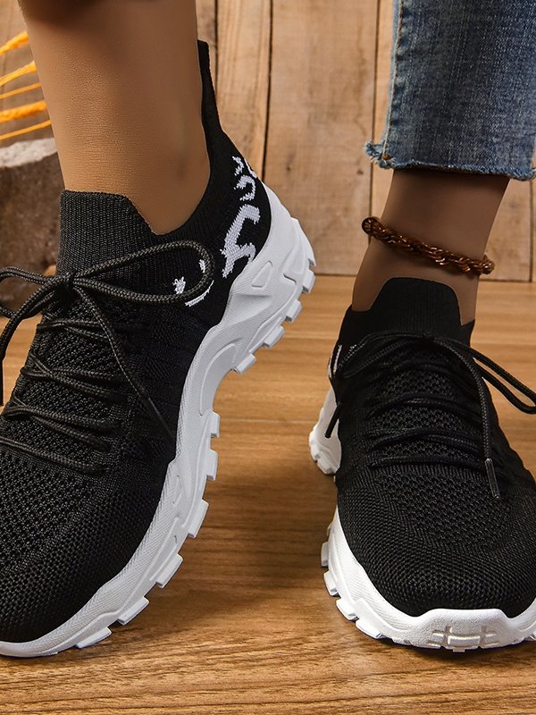 Chaussures Décontractées Urbain Toutes Les Saisons Zèbre Évidé Sportif & De Plein Air Talon Bas Tissu Caoutchouc Chaussures tissées à la mouche pour Femmes