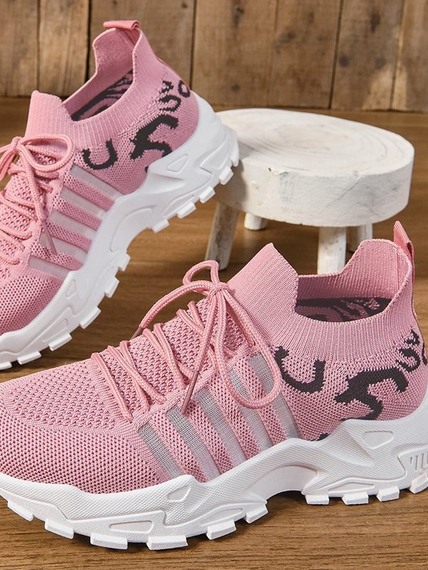 Chaussures Décontractées Urbain Toutes Les Saisons Zèbre Évidé Sportif & De Plein Air Talon Bas Tissu Caoutchouc Chaussures tissées à la mouche pour Femmes