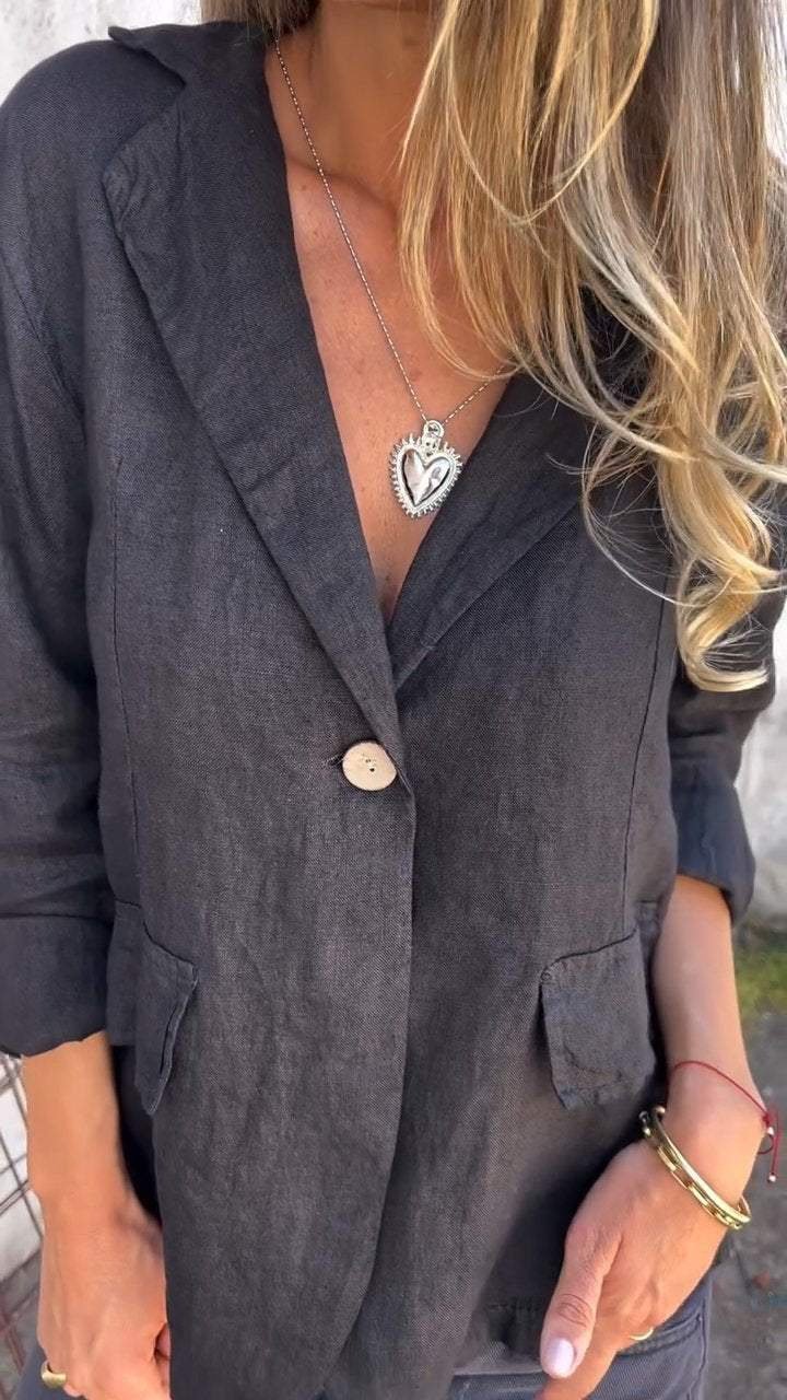 Micro-élasticité Col Montant Manches Longues Boutons Régulier Plain Blazer Boucle pour Femmes