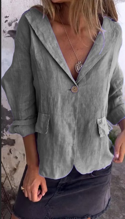 Micro-élasticité Col Montant Manches Longues Boutons Régulier Plain Blazer Boucle pour Femmes