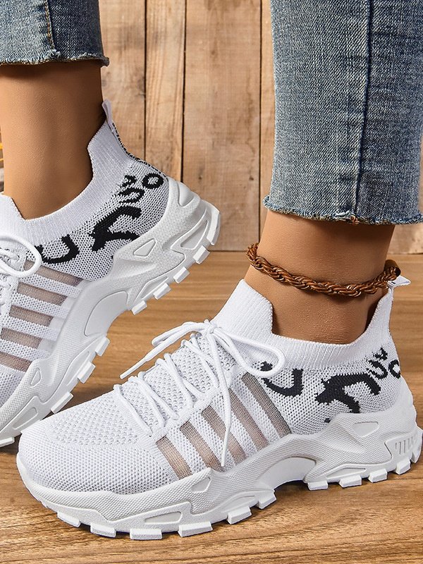 Chaussures Décontractées Urbain Toutes Les Saisons Zèbre Évidé Sportif & De Plein Air Talon Bas Tissu Caoutchouc Chaussures tissées à la mouche pour Femmes