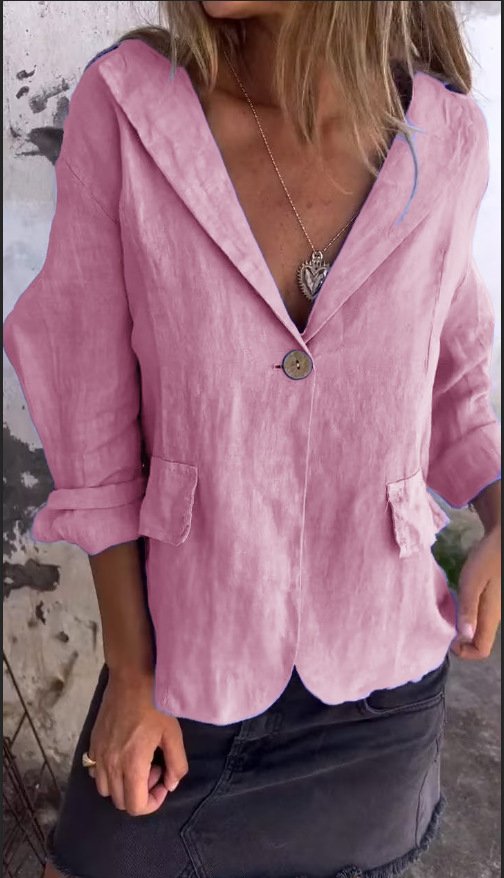 Micro-élasticité Col Montant Manches Longues Boutons Régulier Plain Blazer Boucle pour Femmes