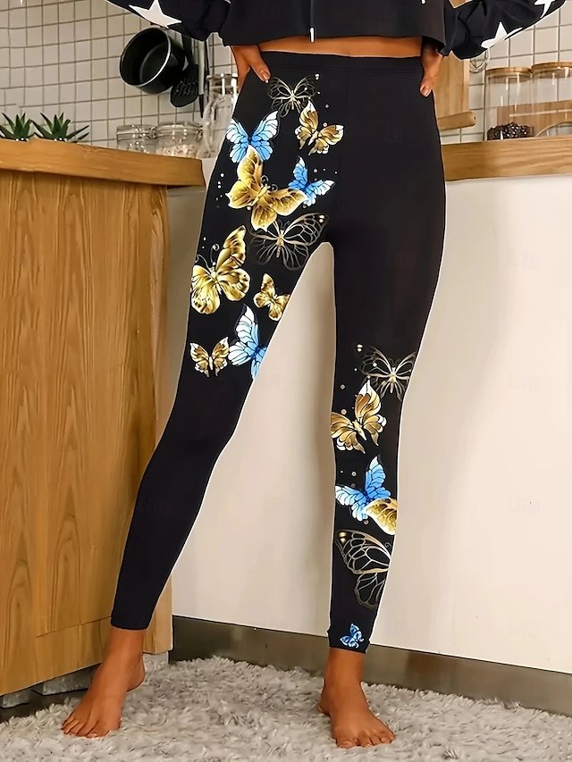 Pantalons De Yoga Femmes Décontracté Toutes Les Saisons Papillon à Haute Élasticité Faire la navette Pantalon coupe slim Long Collant Régulier