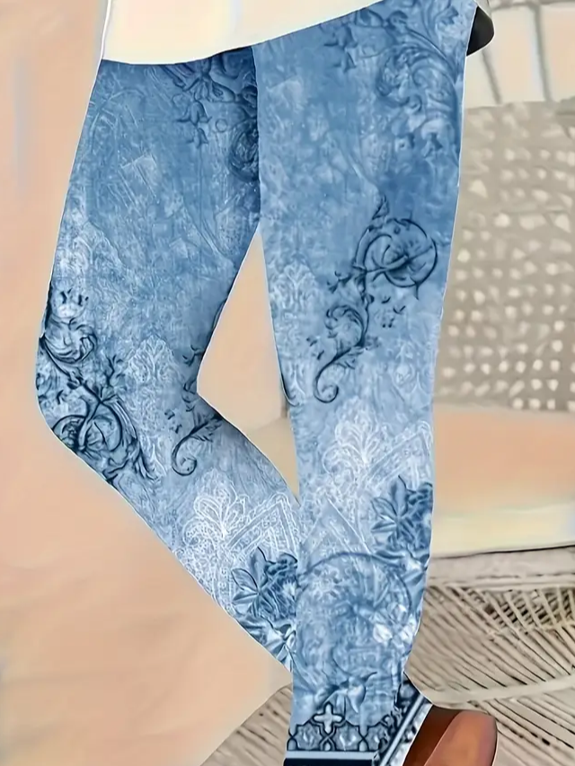Pantalons De Yoga Femmes Décontracté Floral Toutes Les Saisons Naturel Serré Long Legging Droit Régulier