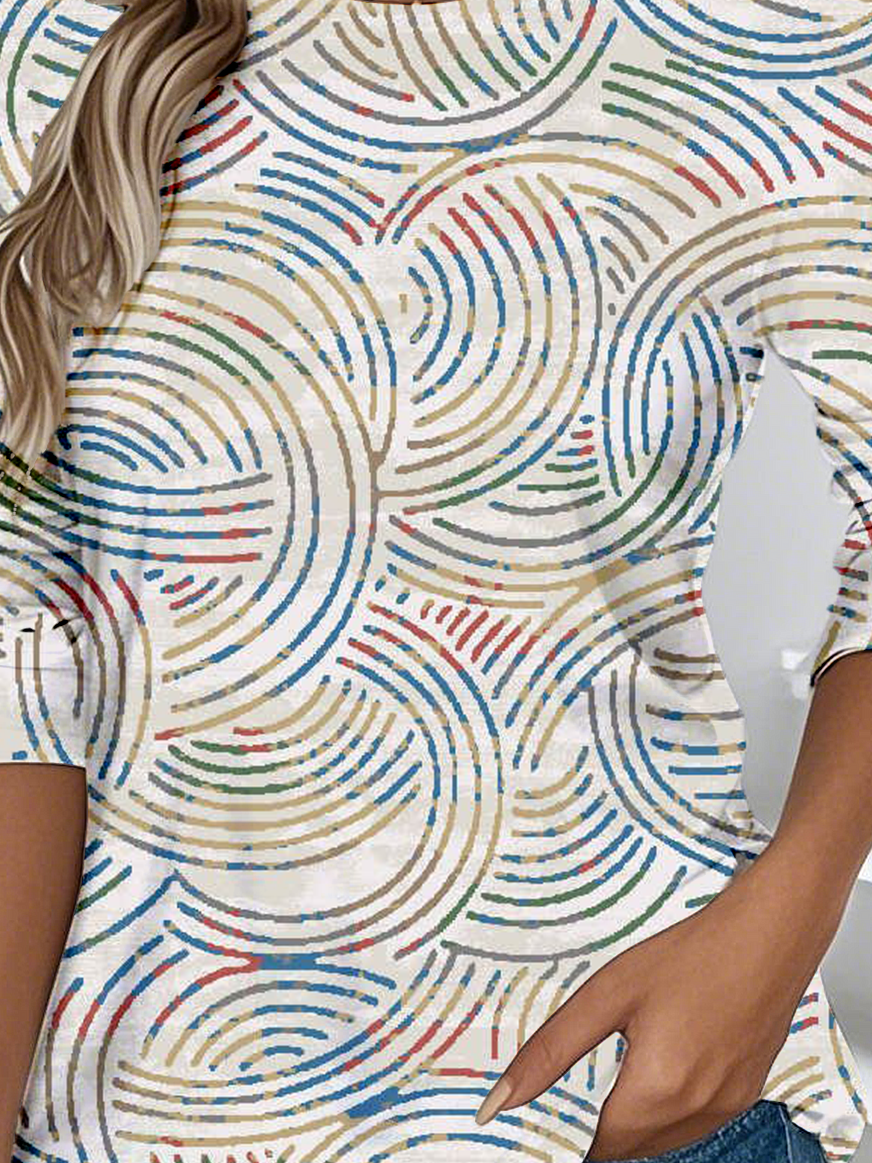 T-shirts Géométrique Décontracté Printemps / Automne Aucune élasticité Faire la navette Manches Longues Régulier Droit Non pour Femmes