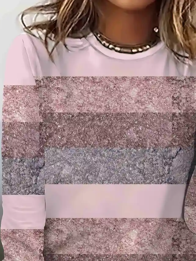 T-shirts Décontracté Printemps / Automne Abstrait Rayé Imprimé Quotidien Ample Jersey Droit Régulier pour Femmes