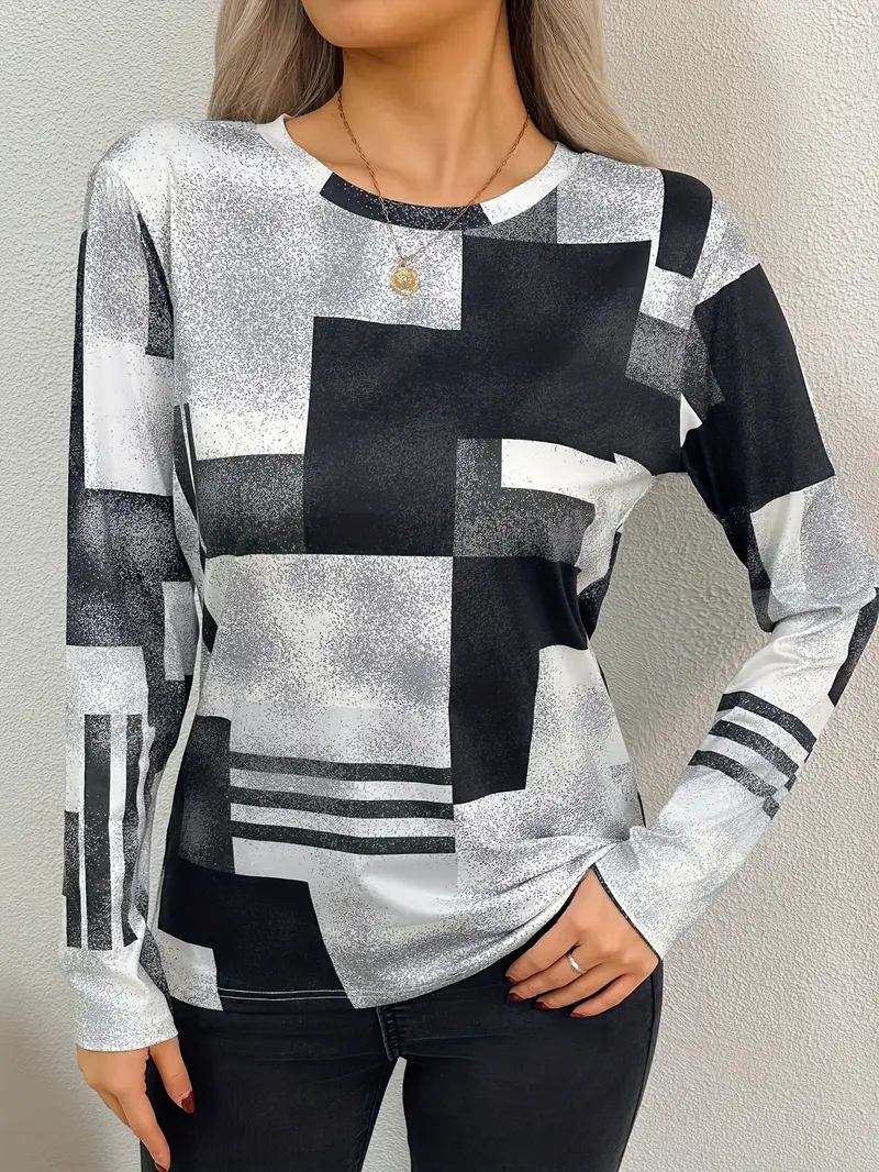 T-shirts Décontracté Abstrait Printemps / Automne Imprimé Quotidien Manches Longues Régulier Droit Régulier pour Femmes