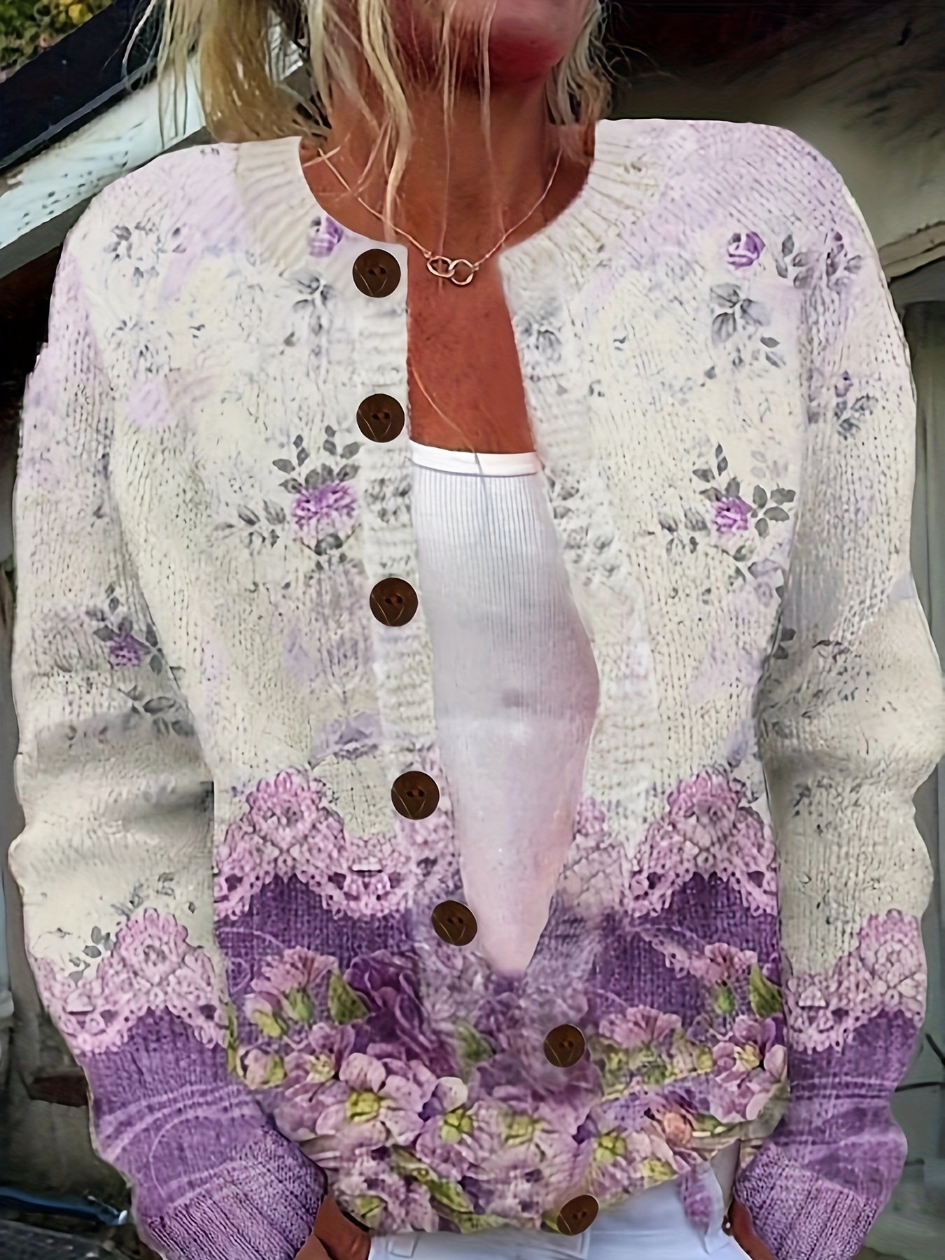 Cardigans Femmes Rétro Printemps / Automne impression en 3D Tricoté Micro-élasticité Quotidien Ample Col Rond Droit