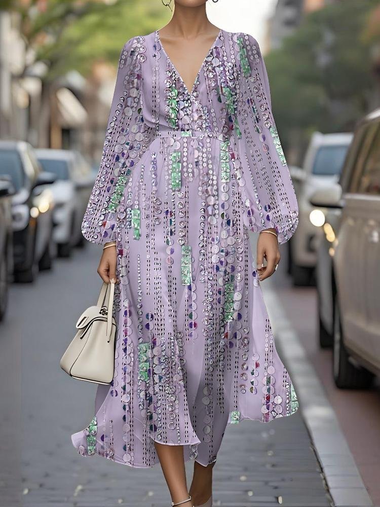 Femmes Rayé Violet Col V Confortable Robe Maxi Sexy