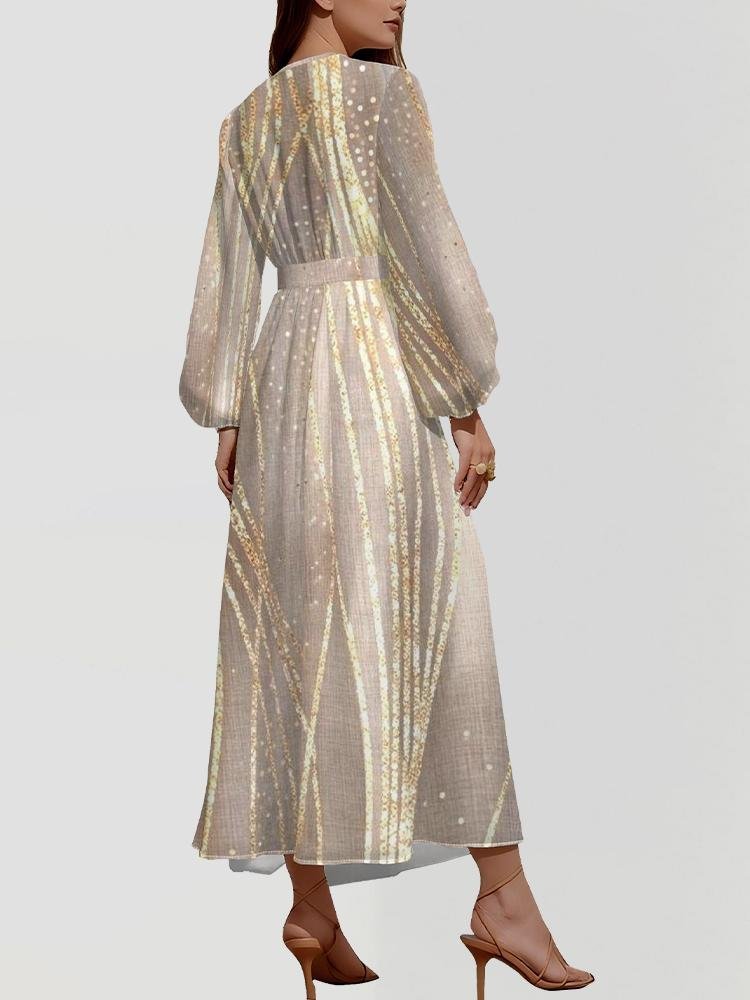 Femmes Rayé Métallique Col V Confortable Robe Maxi Sexy