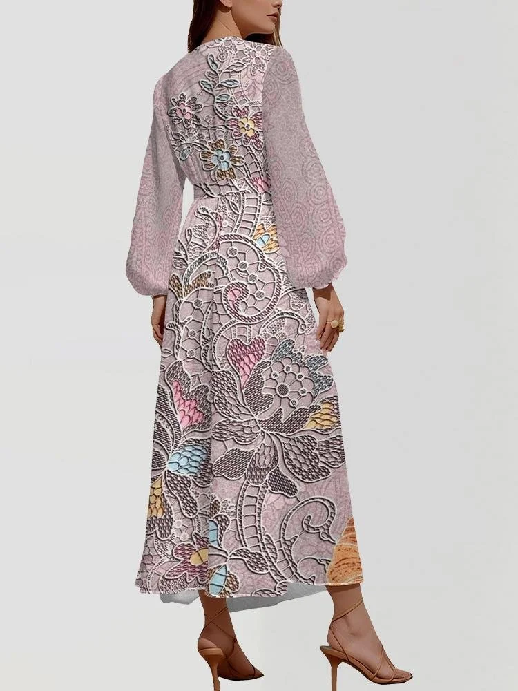 Femmes Floral Violet Col V Confortable Robe Maxi Sexy