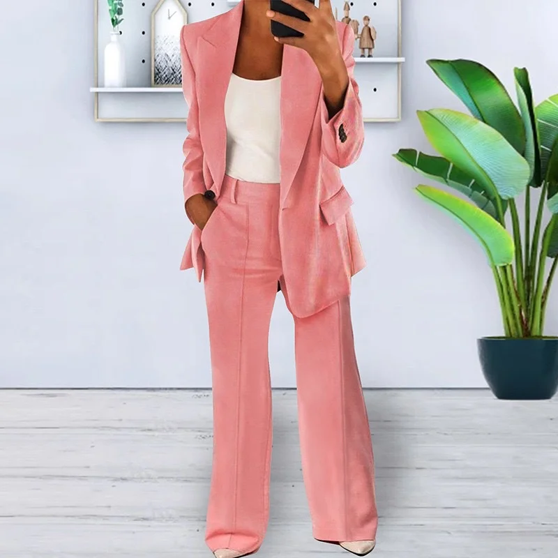 Deux Pièces Ensembles Élégant Plain Printemps / Automne Joint Fendu Naturel Sortie Manches Longues Droit Régulier pour Femmes
