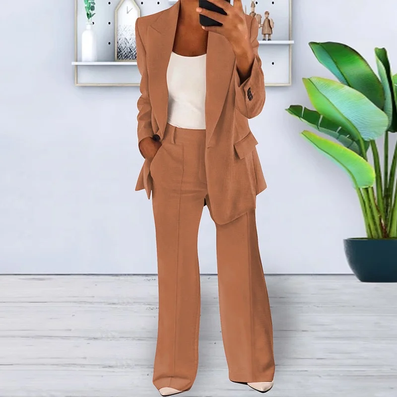 Deux Pièces Ensembles Élégant Plain Printemps / Automne Joint Fendu Naturel Sortie Manches Longues Droit Régulier pour Femmes