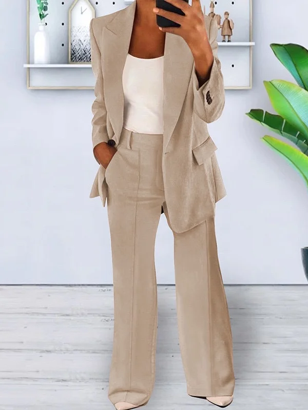 Deux Pièces Ensembles Élégant Plain Printemps / Automne Joint Fendu Naturel Sortie Manches Longues Droit Régulier pour Femmes