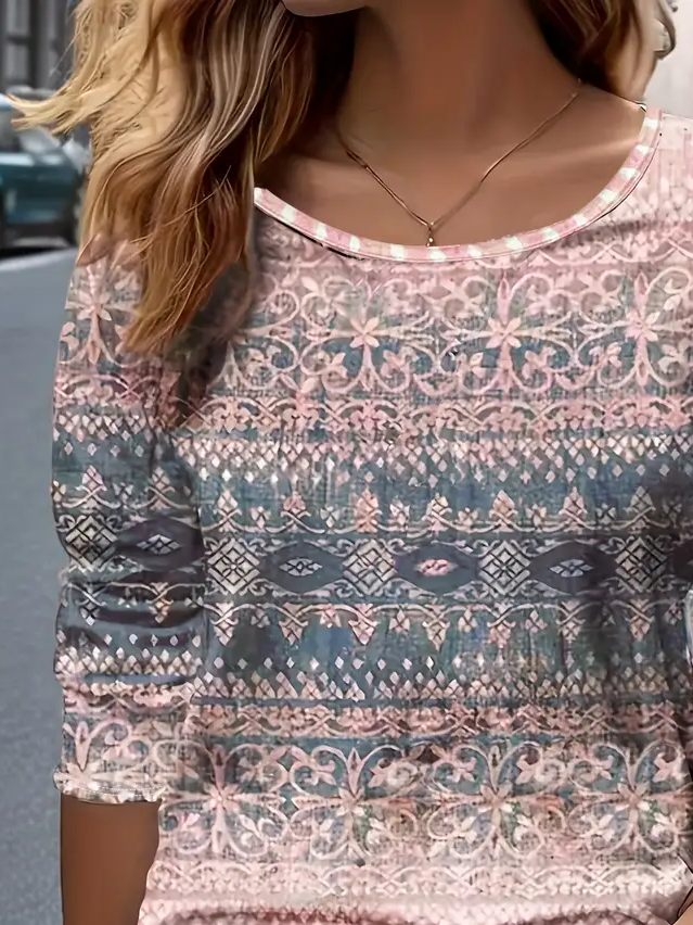 T-shirts Décontracté Floral Printemps / Automne Imprimé Quotidien Ample Manches Longues Col Rond Droit pour Femmes