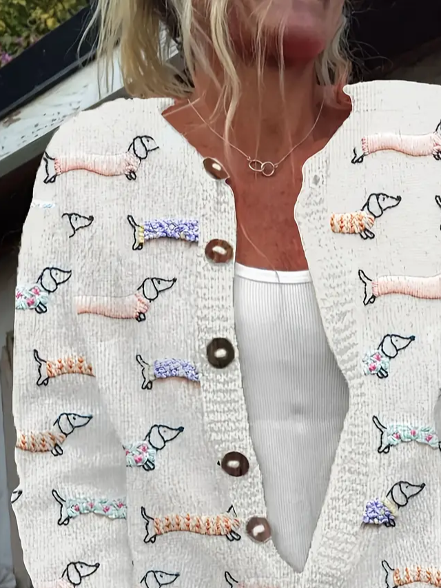 Cardigans Femmes Simple Imprimé d'Animal Printemps / Automne Tricoté Micro-élasticité Manches Longues Col Rond Droit Régulier
