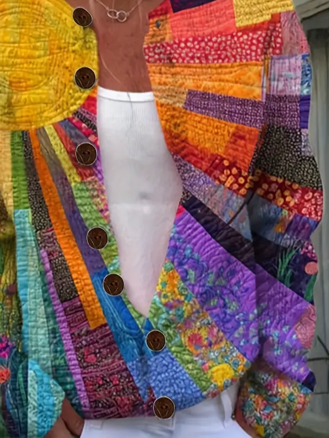 Cardigans Femmes Rétro Ethnique Printemps / Automne Tricoté Micro-élasticité Manches Longues Col Rond Droit Régulier
