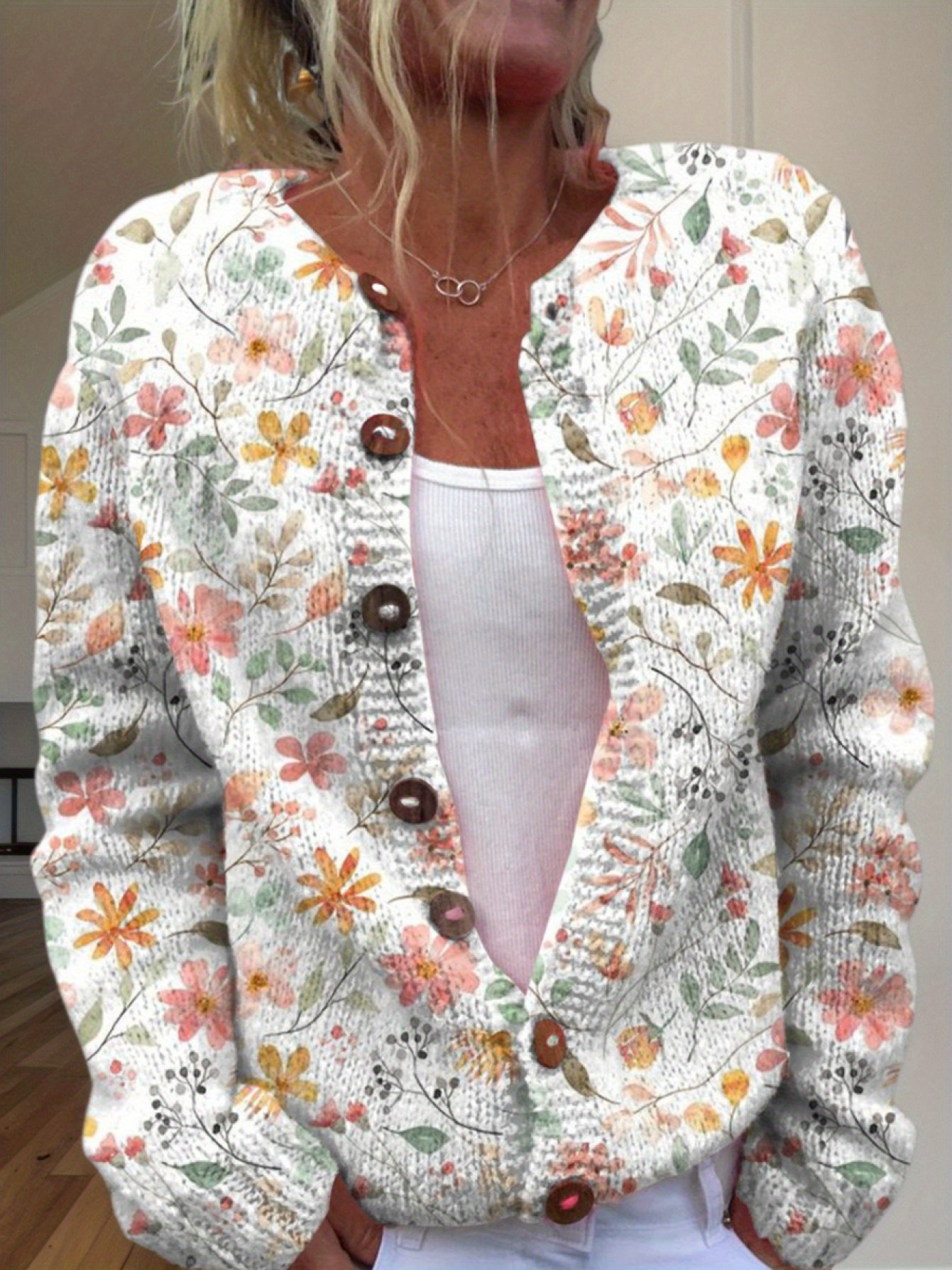 Cardigans Femmes Rétro Printemps / Automne impression en 3D Tricoté Micro-élasticité Quotidien Ample Col Rond Droit