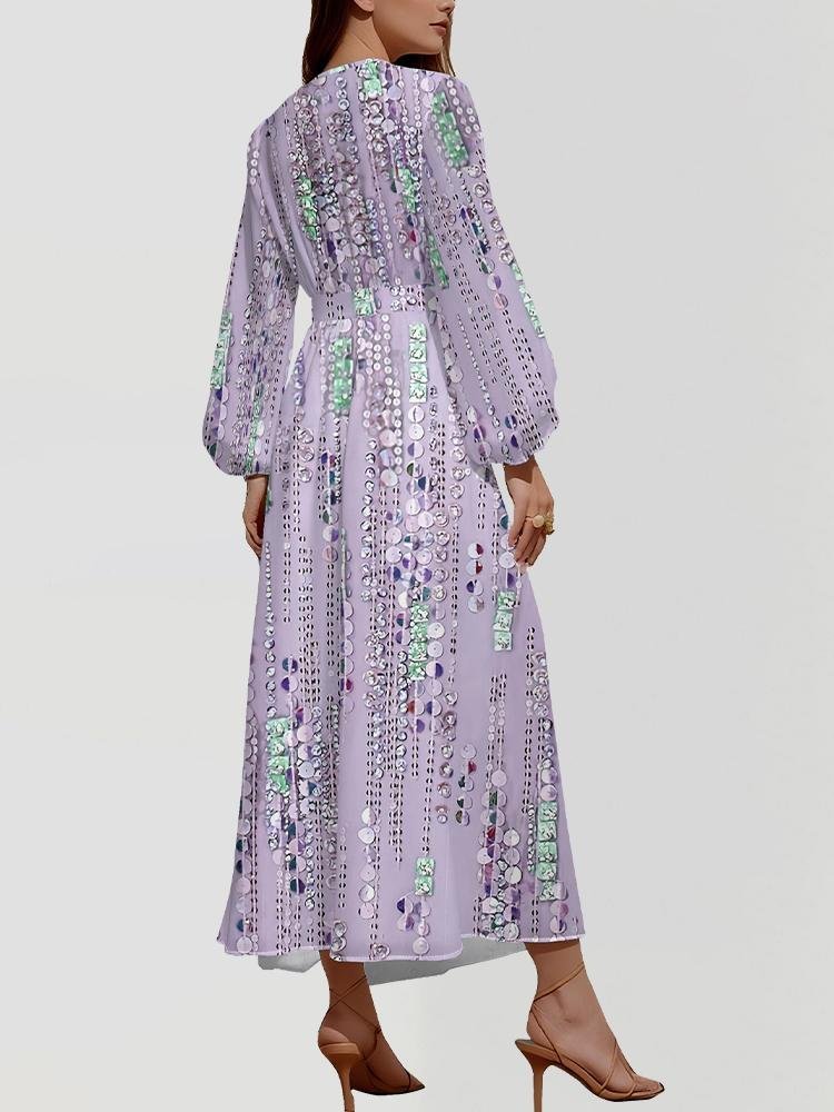 Femmes Rayé Violet Col V Confortable Robe Maxi Sexy