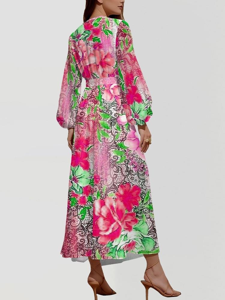 Femmes Floral Jaune Col V Confortable Robe Maxi Sexy