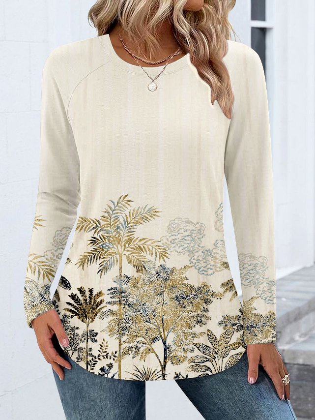 T-shirts Décontracté Bloc de Couleur Printemps / Automne Polyester Quotidien Manches Longues Col Rond Trapèze Régulier pour Femmes