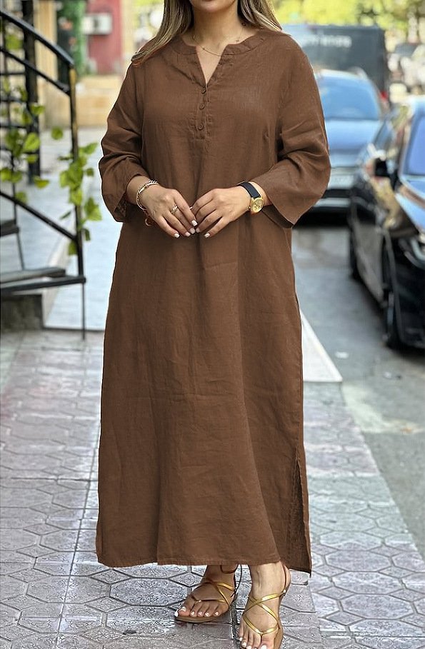 Femmes Plain Bleu Col V Confortable Robe Maxi Décontracté